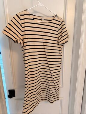 J. Crew Cream and Black Striped Tee Dress